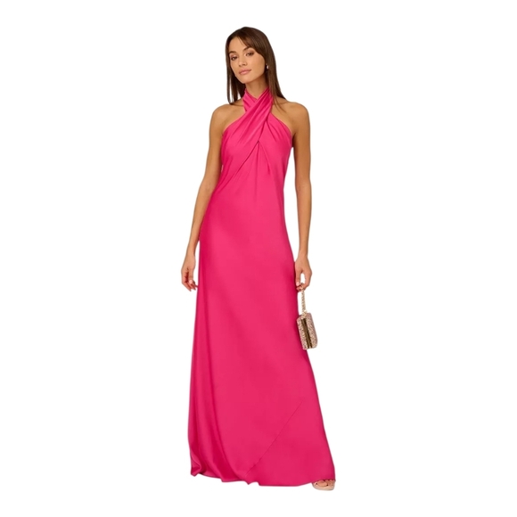 Adrianna Papell Women's Halter Sleeveless Satin Gown Size 2